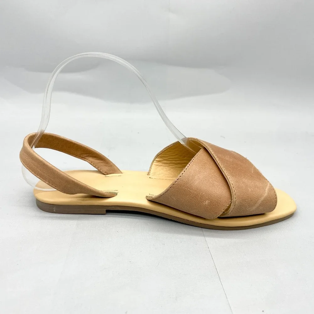 Nisolo Womens 7 All Day Cross Strap Sandals Shoes Tan Leather Slingback Flats